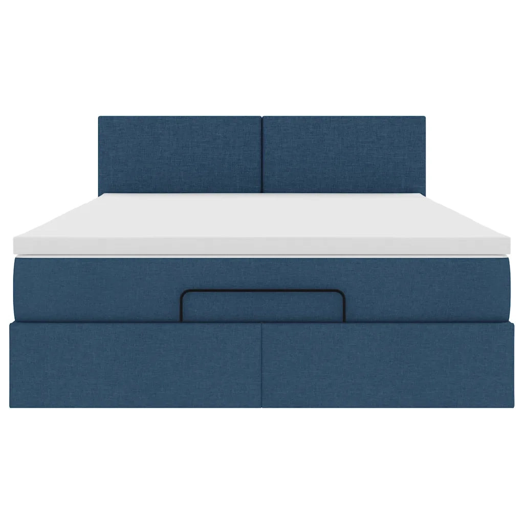 Struttura Letto Pouf con Materasso Blu 140x200cm in Tessuto 3312235