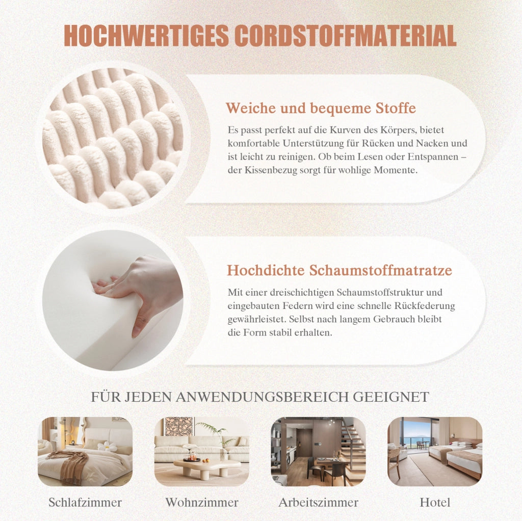 Divano modulare beige in velluto a coste con tasche laterali e molle interne
