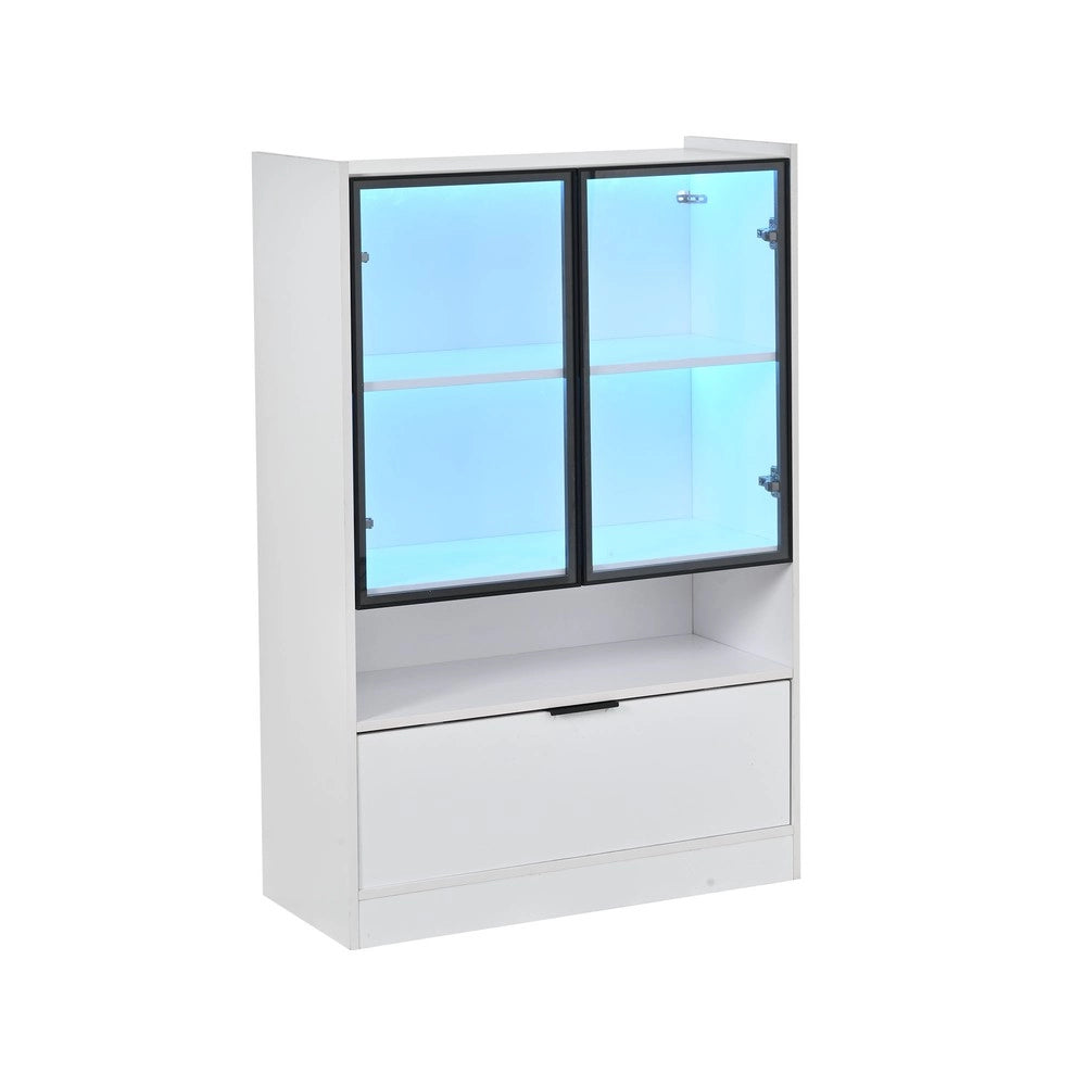 Vetrina LED con Ante in Vetro e Luce 16 Colori ¨C MINIMAL ¨C Bianco, Legno, 120cm
