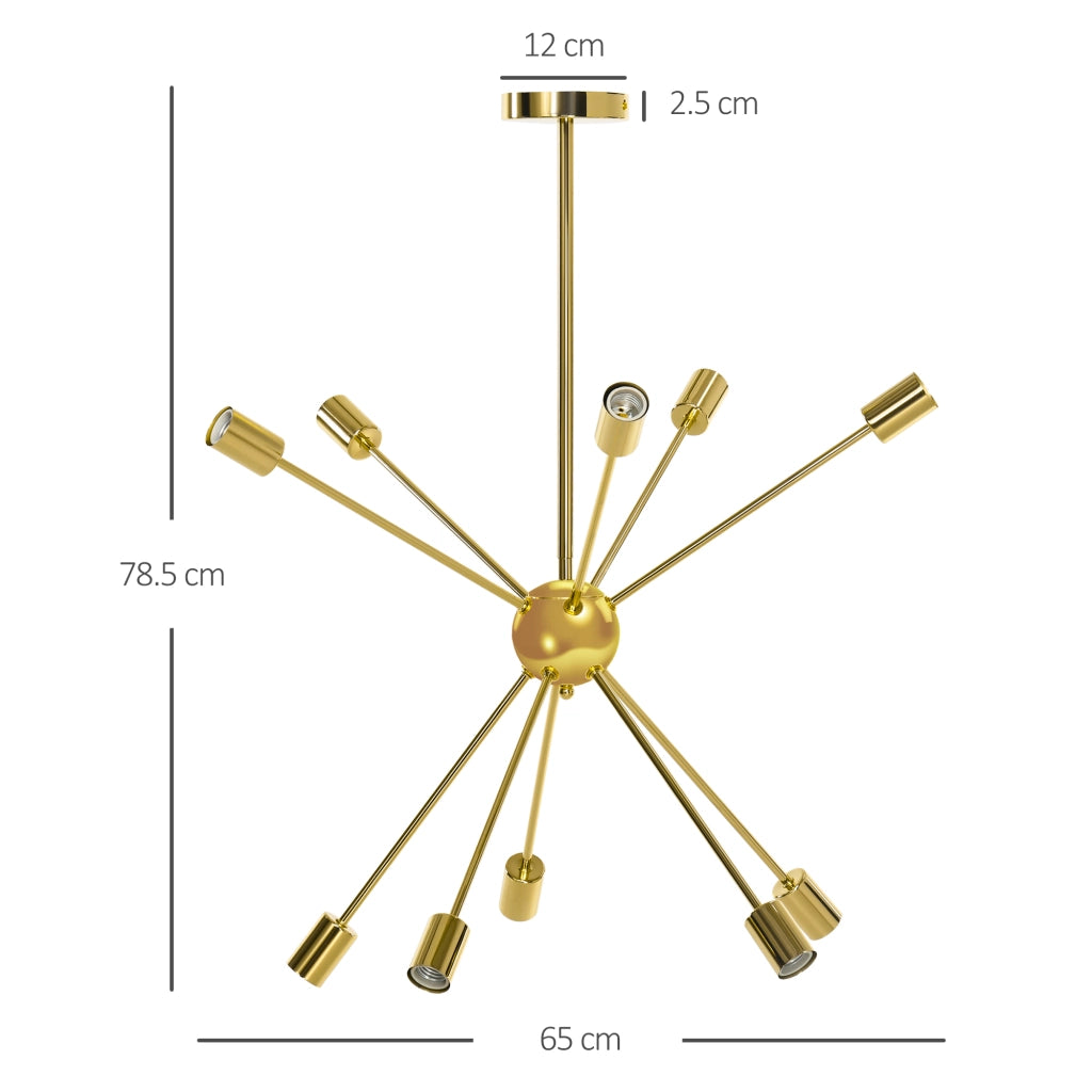Easycomfort Lampada a Sospensione in Metallo Oro con 10 Luci per Cucina, Soggiorno e Camera da Letto, 65x65x78.5 cm