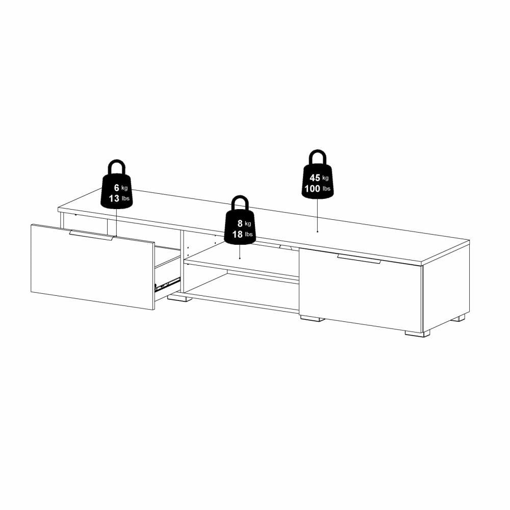 Mobile porta TV Ammiro, Credenza da soggiorno, Armadio basso per TV, Base parete attrezzata, 173x40 h33 cm, Nero