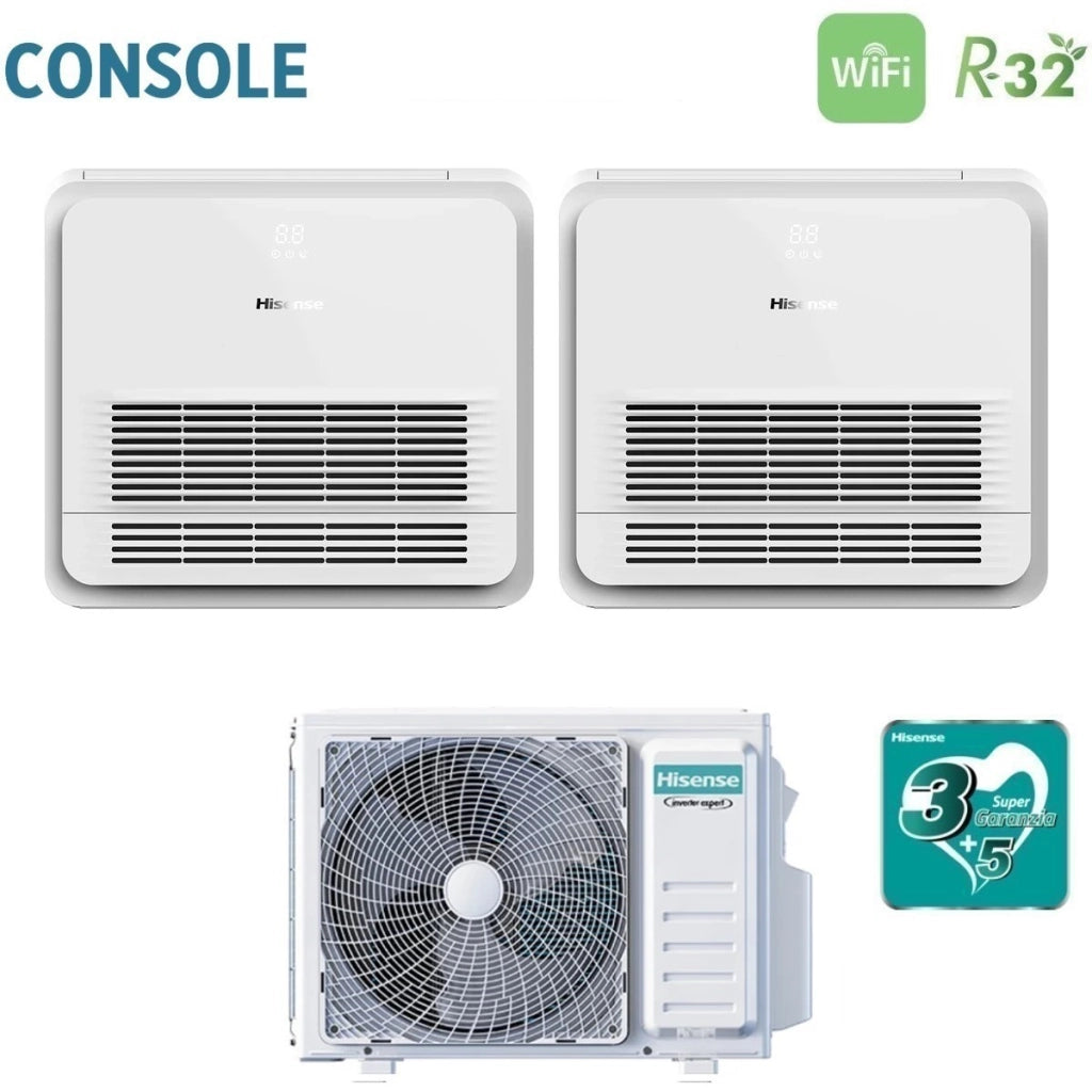 Condizionatore Dual Split Console Hisense 9+12 con 2AMW52U4RXC R-32 Wi-Fi Optional con Telecomando di Serie