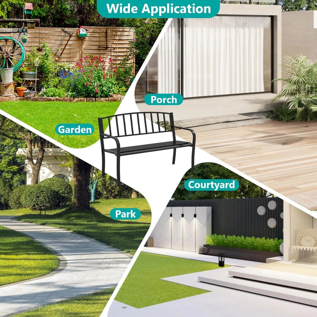 Panca da giardino in metallo, resistente alle intemperie, per 2 persone, panca da balcone con schienale e bracciolo, panca da balcone in metallo, portata fino a 300 kg, 127 x 59 x 85,5 cm