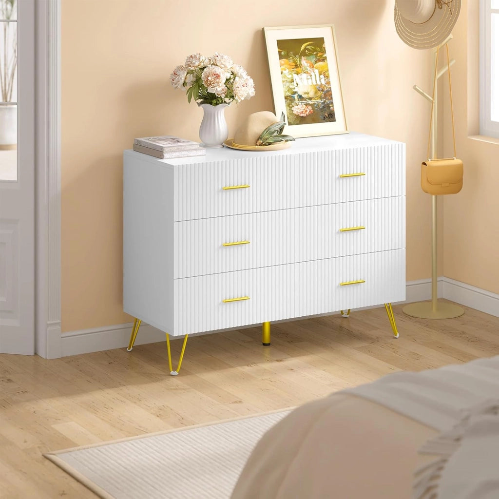 WOLTU Comò Bianco per Camera da Letto, Cassettiera 6 Cassetti in Legno con Gambe Metalliche Dorate, Mobile Contenitore per Soggiorno o Ingresso, Dimensioni 100x40x75 cm, KMD002ws