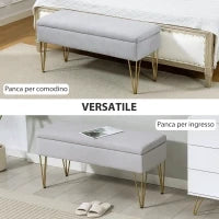 Panca Fondo Letto con Contenitore in Tessuto e Gambe in Acciaio, 100x40x49 cm, Grigio Chiaro