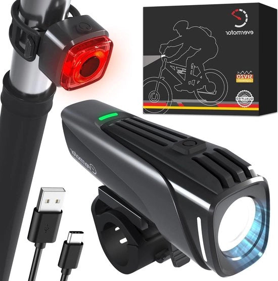 Set di illuminazione per bicicletta con luci posteriori a lampeggio USB ricaricabile IPX5 impermeabile conforme a StVZO