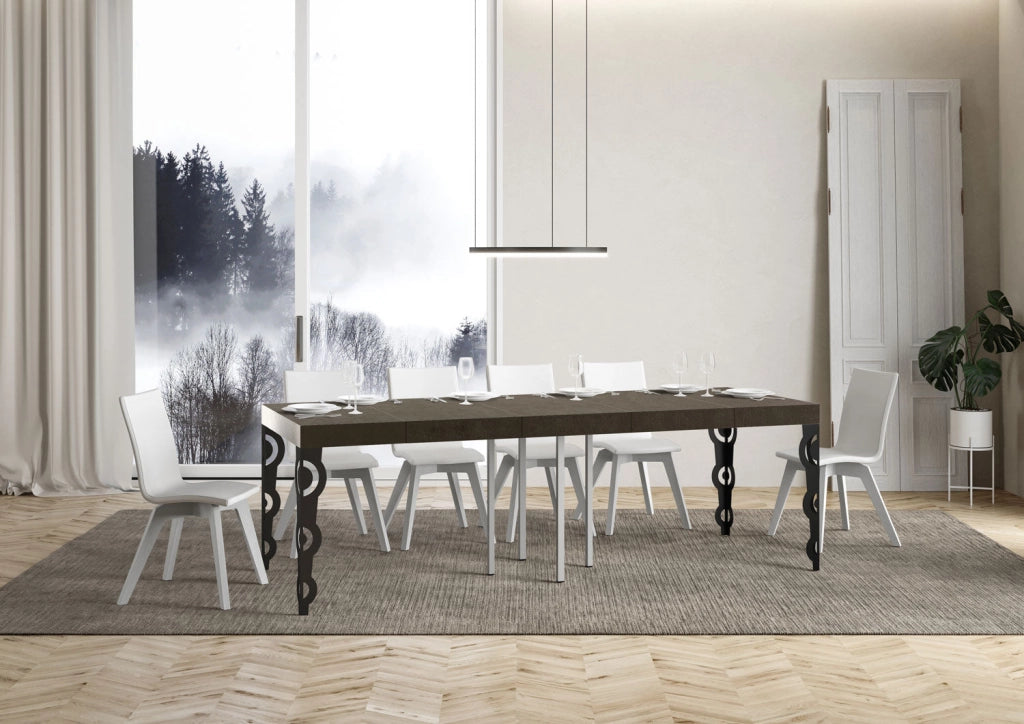 Tavolo Allungabile 90-246x90x77 cm Karamay Premium Tortora Telaio Antracite