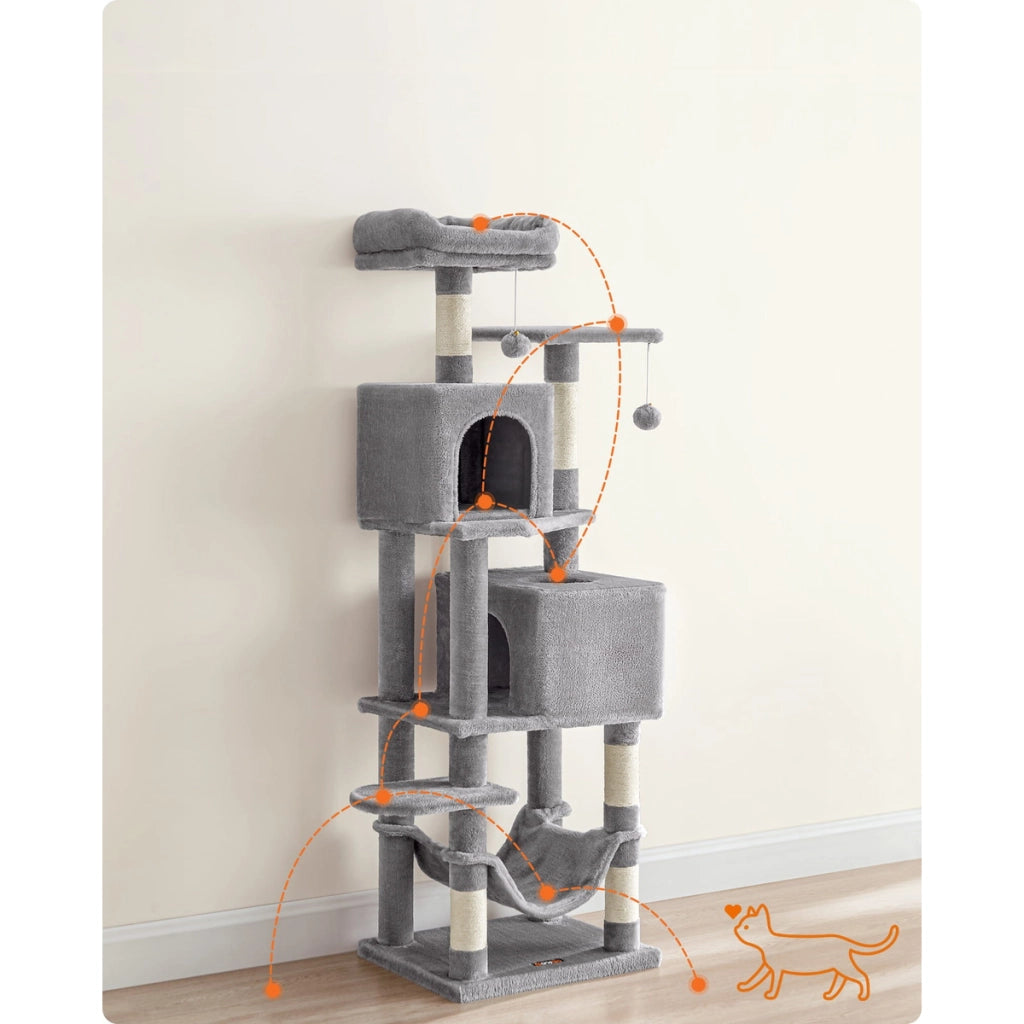 Tiragraffi a Torre Oskar in Peluche Grigio con Amaca