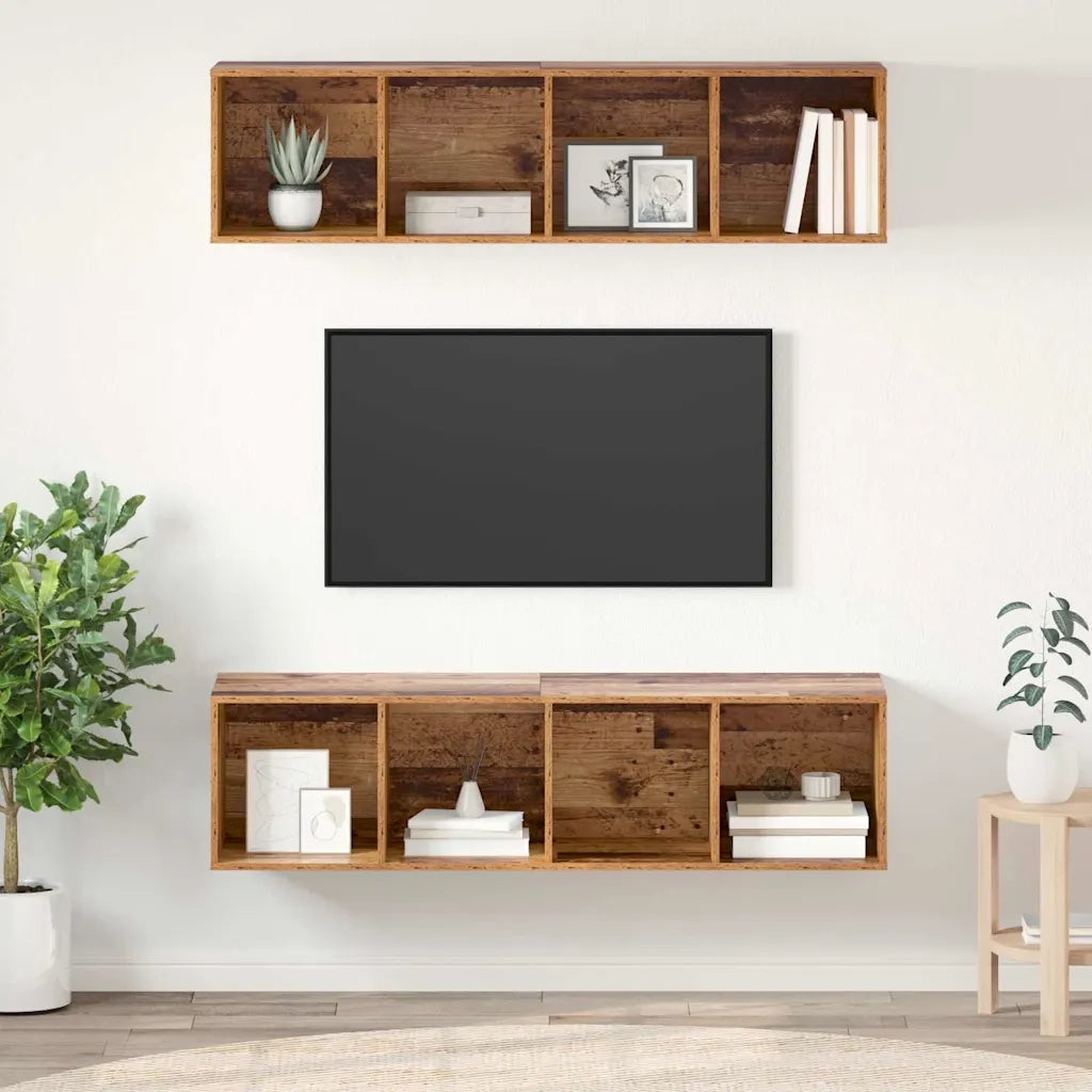 Set mobile TV 2 pz-Set di 2 Credenza per TV Legno vecchio 37 x 37 x 142,5 cm
