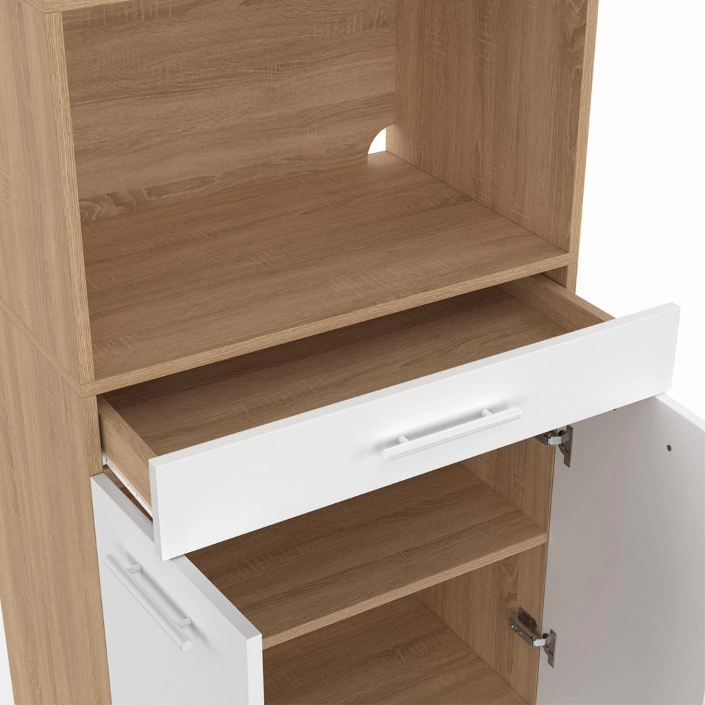 CINA 60 cm midway high cassettiera da cucina per microonde 1 cassetto 2 ante finitura faggio e bianco