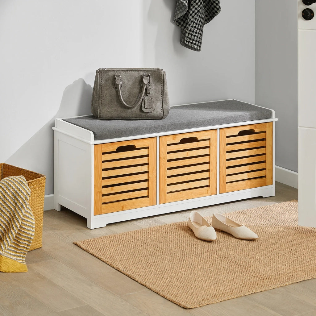 Scarpiera da ingresso Panchina con Cuscino e Cestini 3 Cestini Legno FSR23-WN