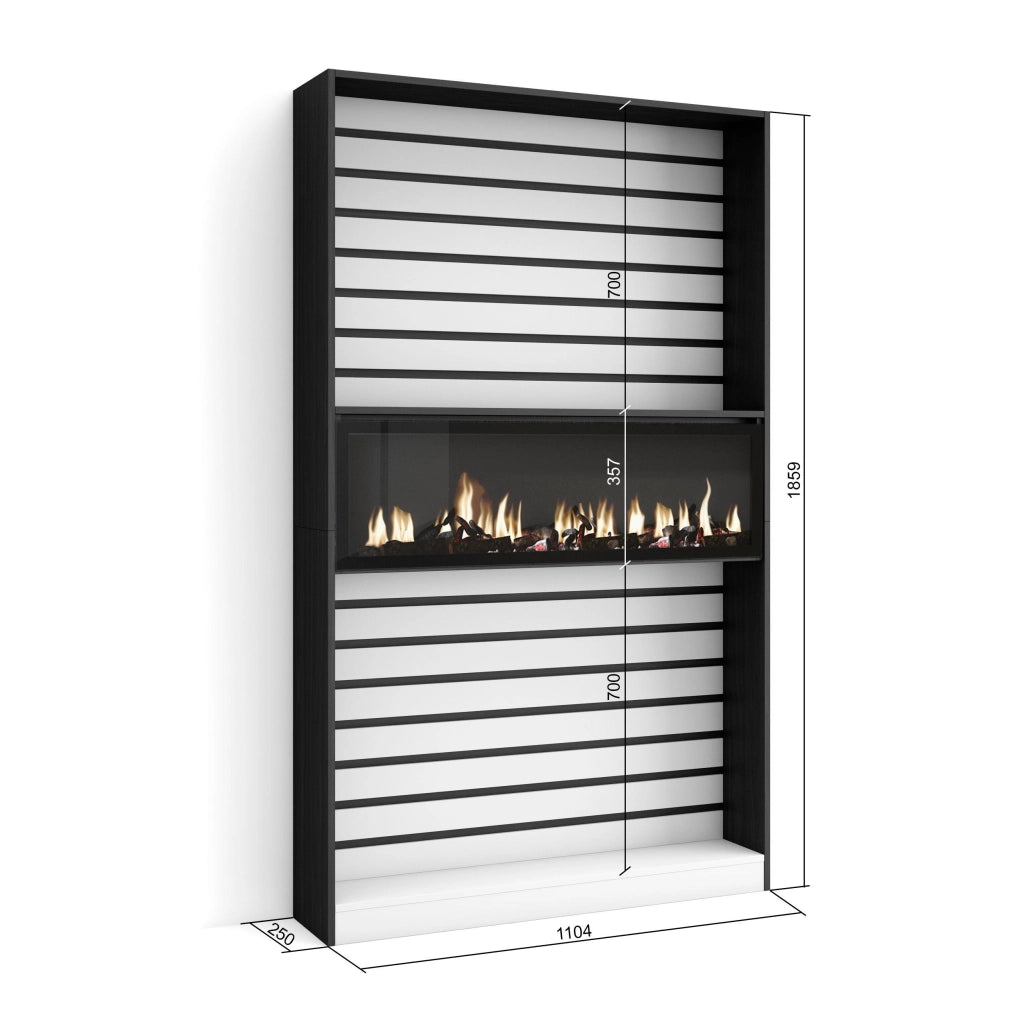 Libreria scaffale, 110x25x186cm, Soggiorno, Ufficio, Camino elettrico, Bianco e nero RF2328