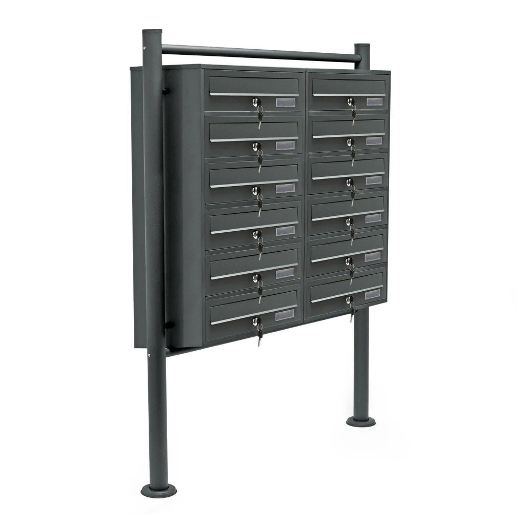 Blocco di 12 cassette postali scomparti sovrapposti 2x6 base di appoggio antracite 16_0000025