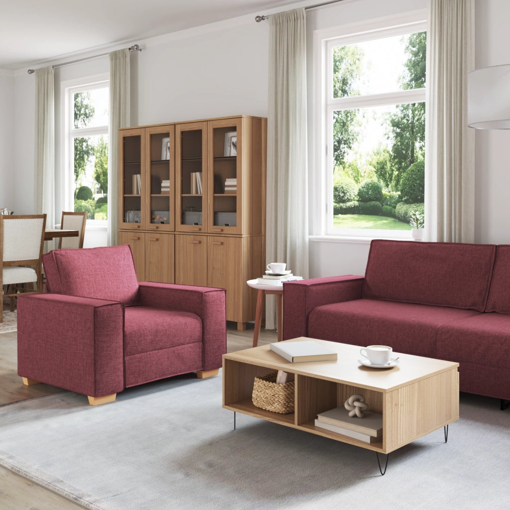 Set Divano a 3 Pezzi con Cuscini Rosso Vino