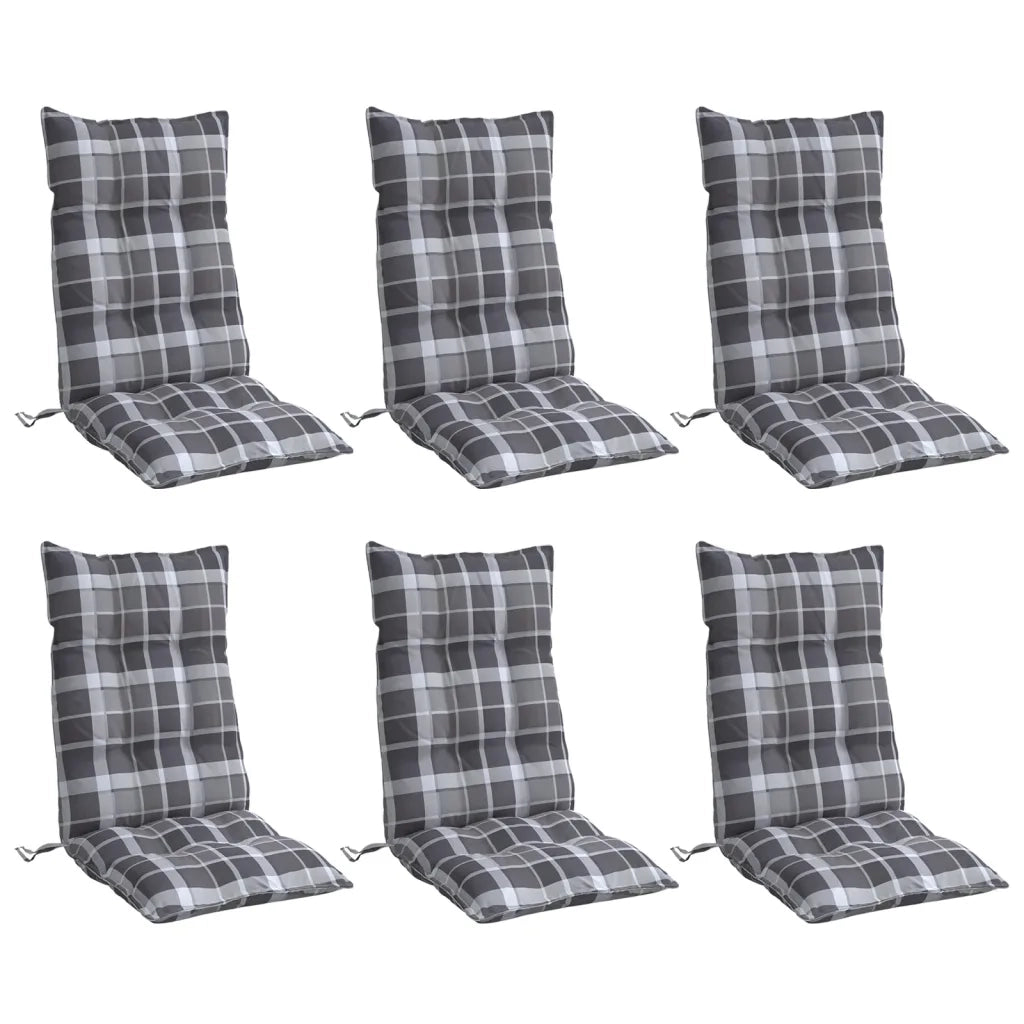 Cuscini Sedia Schienale Alto 6 pz Quadri Grigio Tessuto Oxford 377646