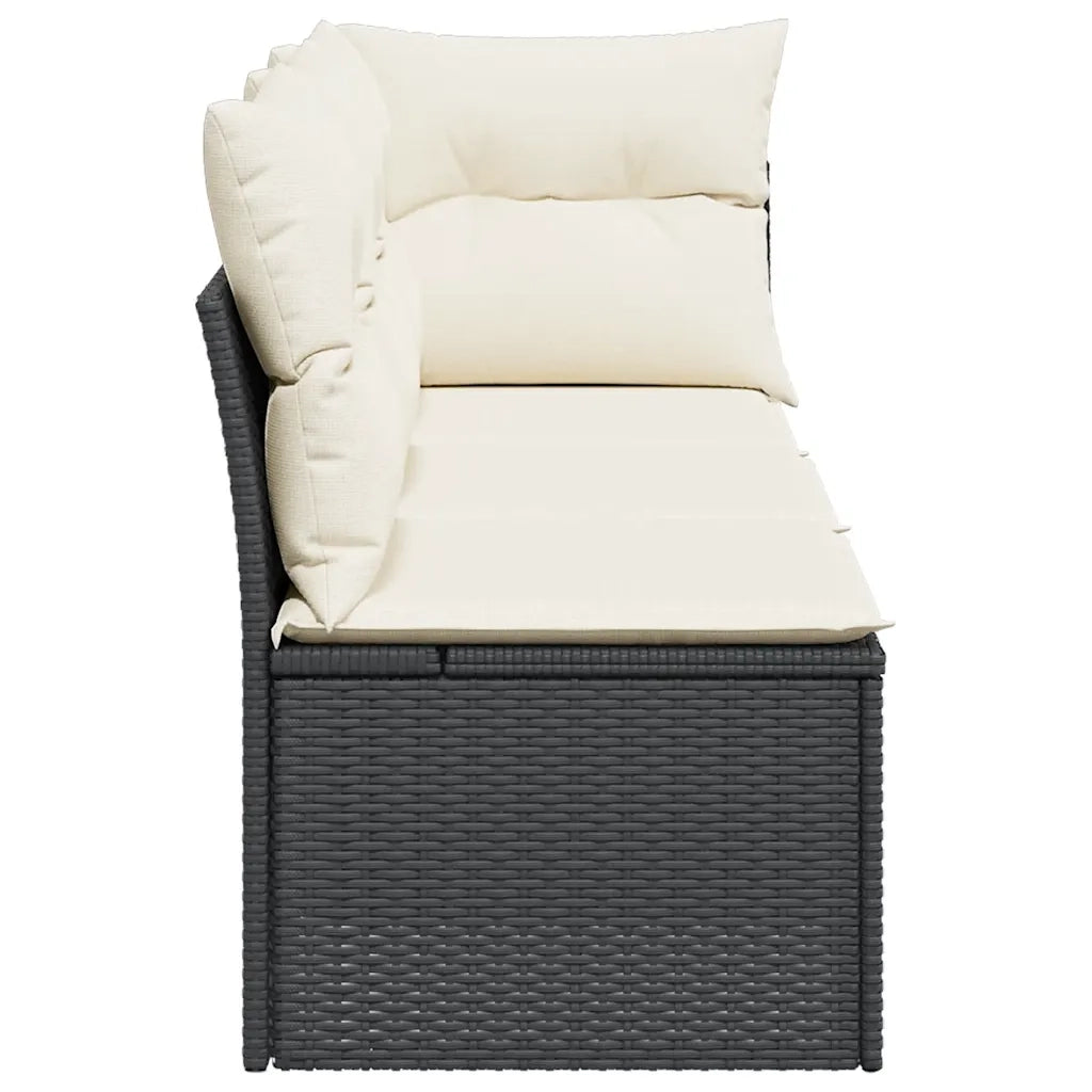 Divano da Giardino a 3 Posti con Cuscini-Sofa da Giardino-Divano da esterno Nero in Polyrattan 440026