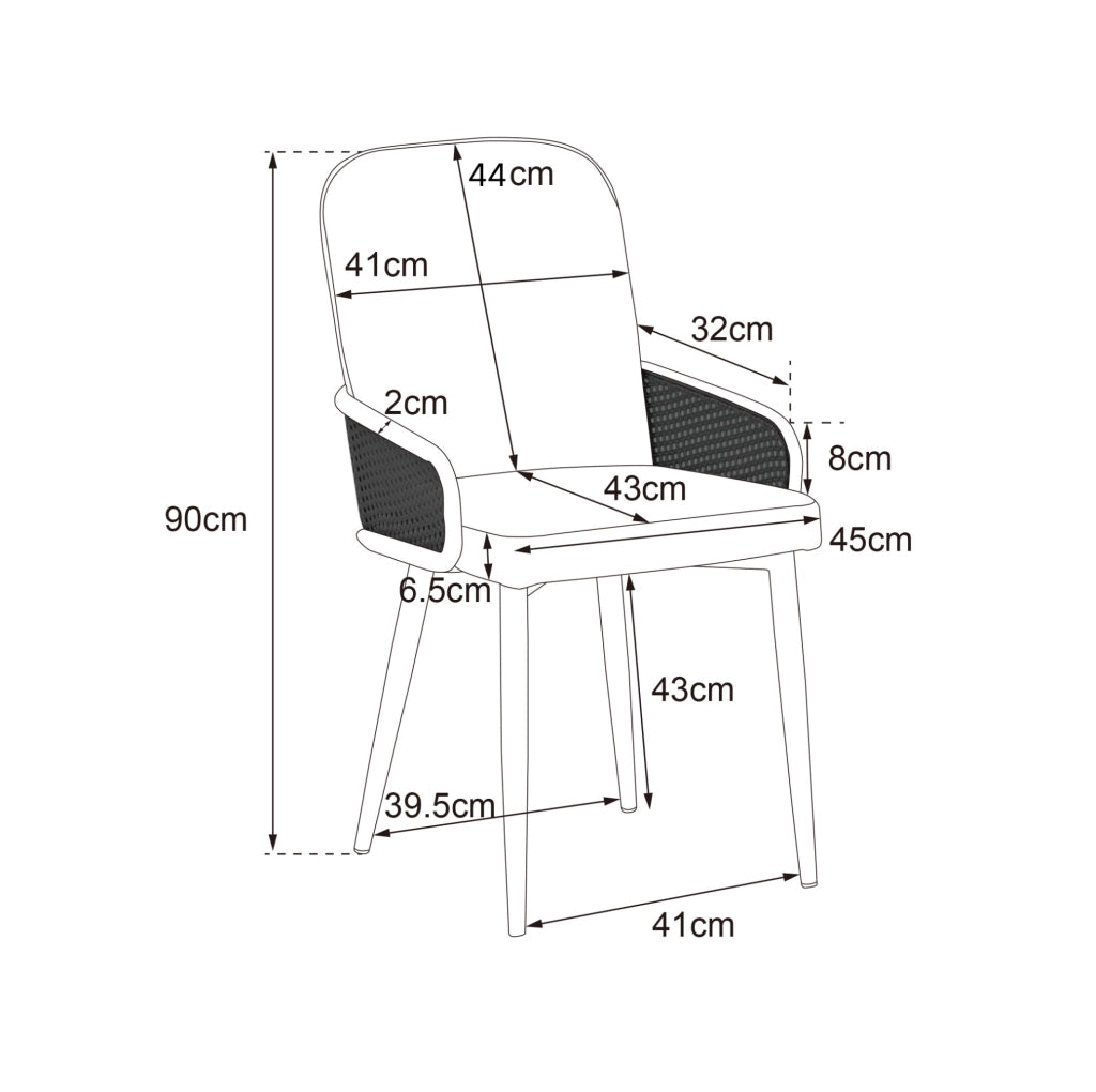 Set di 6 sedie da pranzo con design rattan; gambe in metallo e rivestimento in velluto; grigio