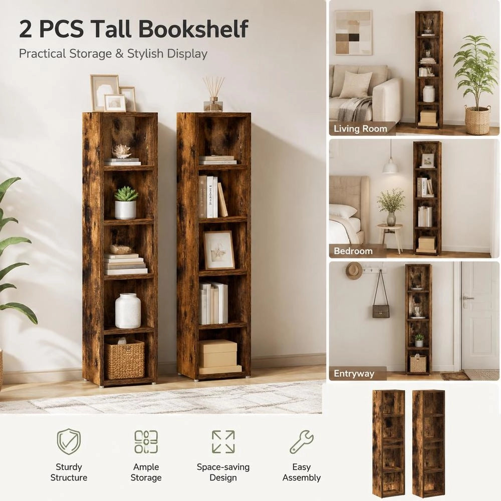 CD Shelves, 2 Pieces, Smoked Oak, 21x16x93.5 Cm, Engineered Wood.