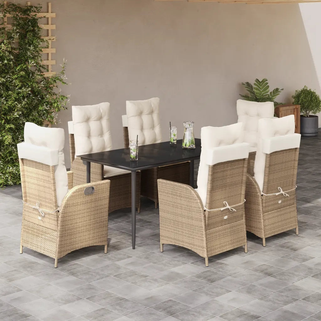 Set da Pranzo da Giardino 7 pz con Cuscini Beige in Polyrattan 3213239