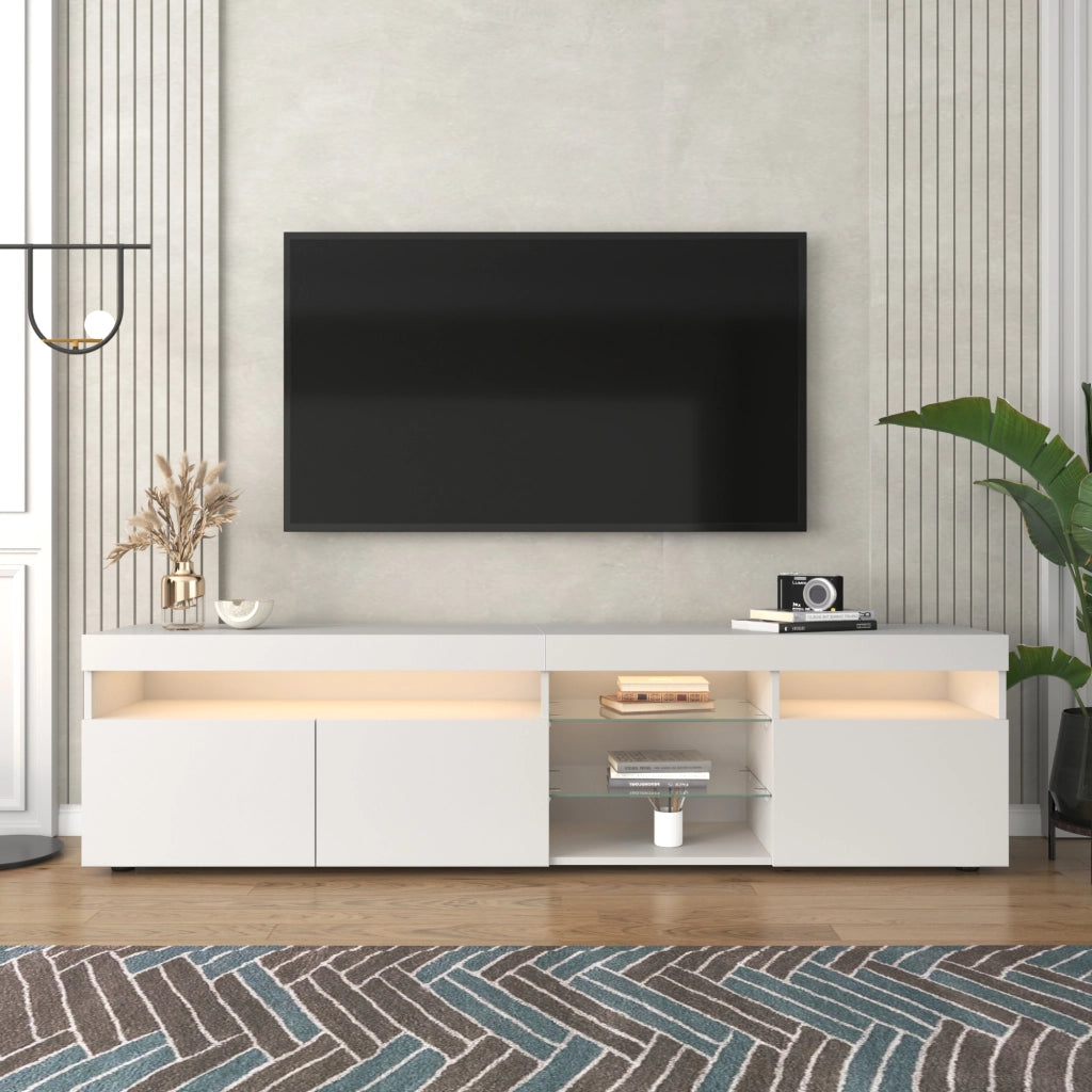 Mobile TV con 3 Ante e LED Multicolore; Pannello Lucido; Stile Moderno; 180??35??48 cm; in MDF; Bianco