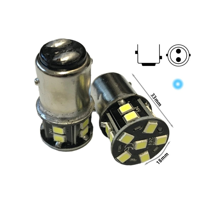 24V Lampada LED BAY15D 1157 P21/5W Bianco Freddo 16 SMD 2835 No Polarità 360° Durata Garantita