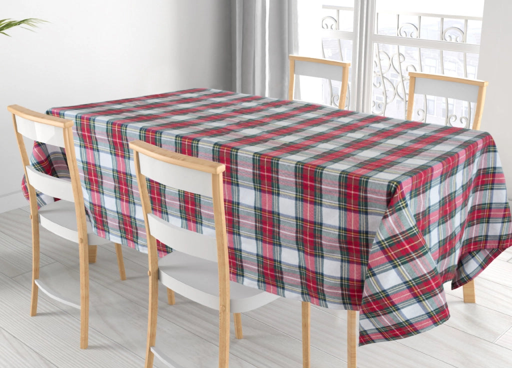 Tovaglia Cucina Soggiorno Misto Cotone Fantasia Tinto In Filo Con Lurex Mod. Natalina Scozzese - 140x360cm - Panna