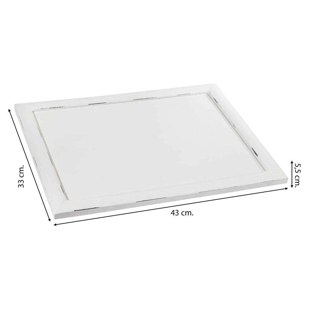 Vassoio in legno laccato bianco 43x33x5,5h