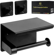 Supporto per carta igienica - Supporto per carta igienica senza foratura - Supporto per carta igienica moderno - Supporto per carta igienica pratica con piatto - Supporto per carta igienica elegante in nero