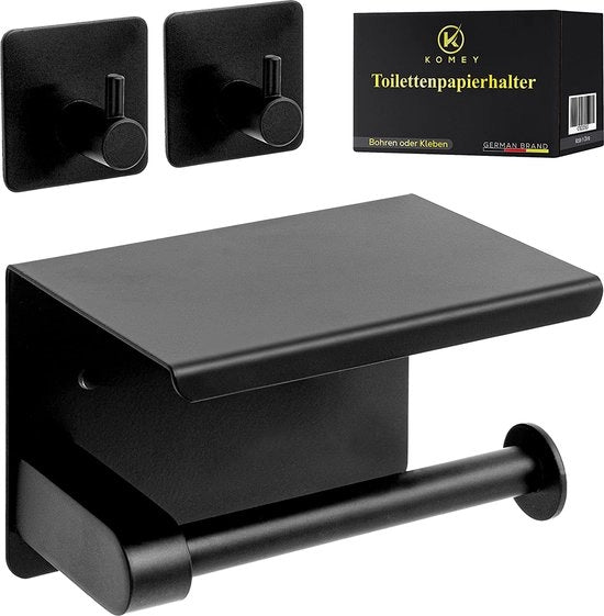 Supporto per carta igienica - Supporto per carta igienica senza foratura - Supporto per carta igienica moderno - Supporto per carta igienica pratica con piatto - Supporto per carta igienica elegante in nero