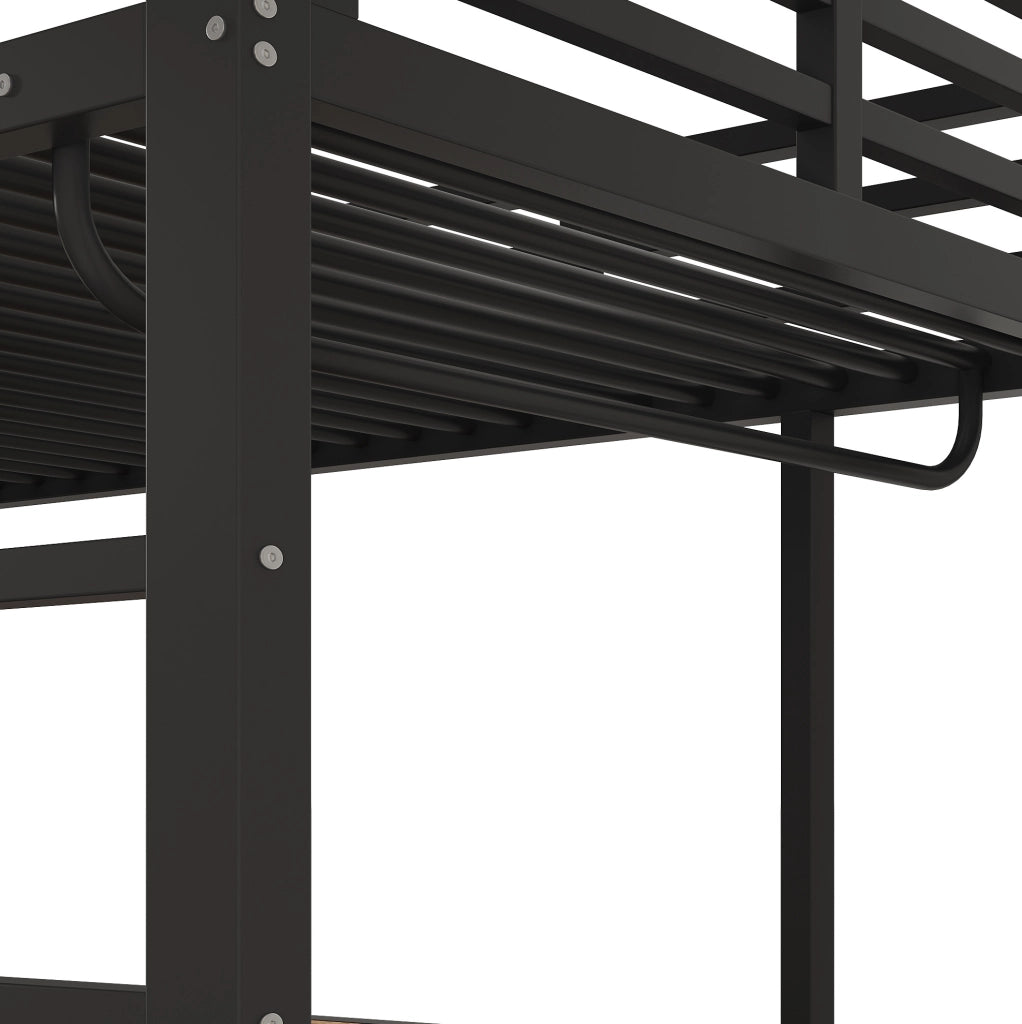 Letto a soppalco 90x200 cm nero con scrivania e ripiani