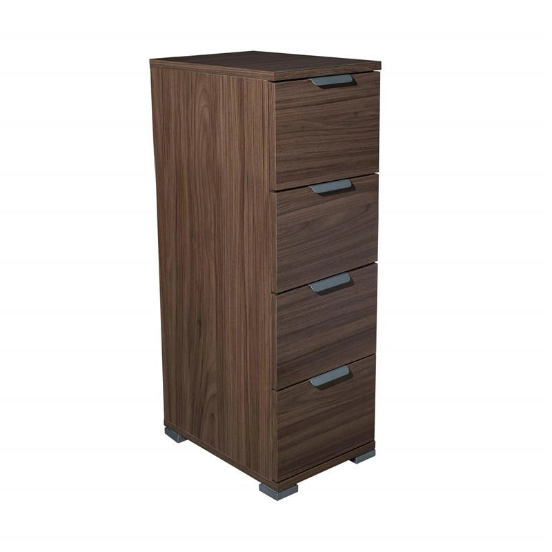 CASSETTIERA IN LEGNO TRUCIOLARE BILAMINATO  CON 4 CASSETTI COLORE MARRONE NOCE 27 X 38 X H 85 CM