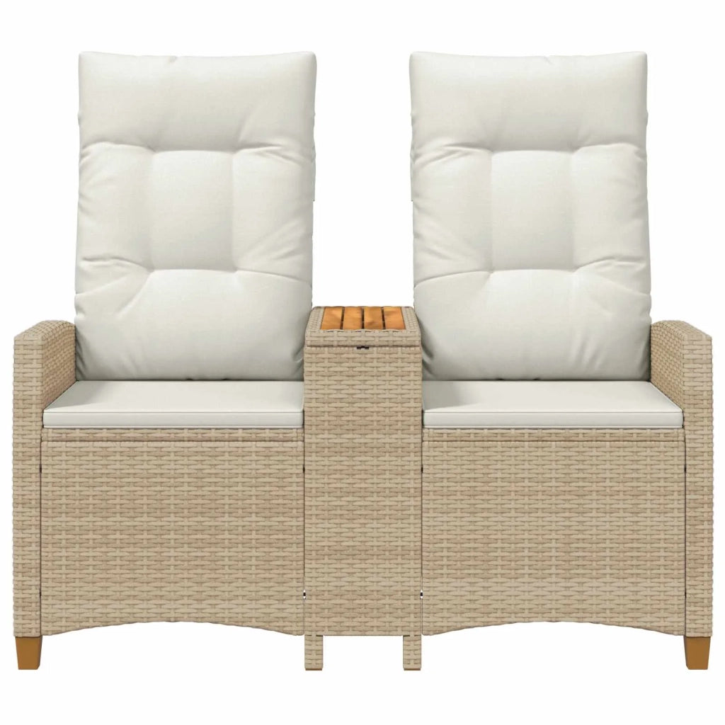 Panchina reclinabile con tavolo Beige e Bianco Crema polyrattan