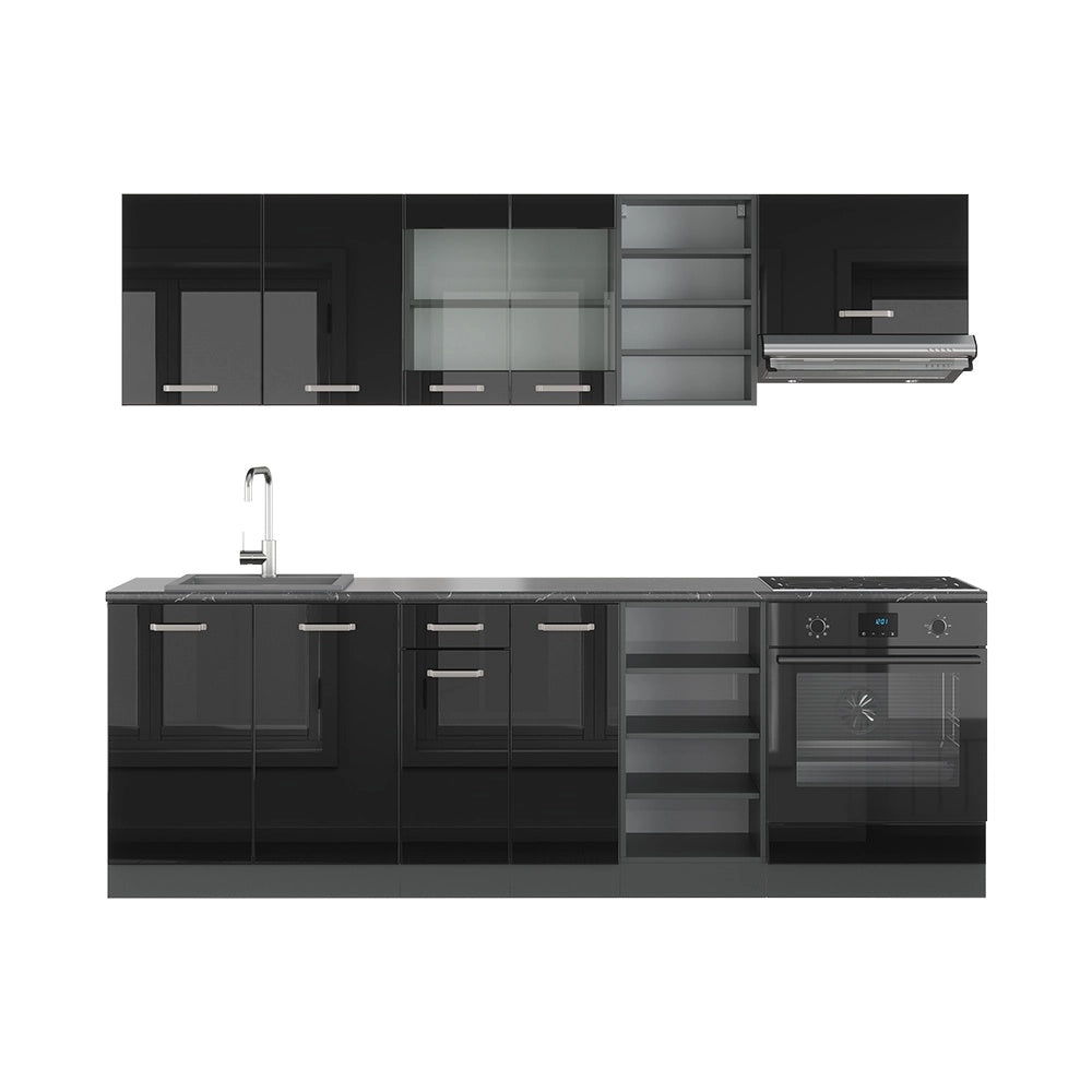 Cucina componibile R-Line Nero lucido/Antracite 240 cm, PL Antracite Vicco