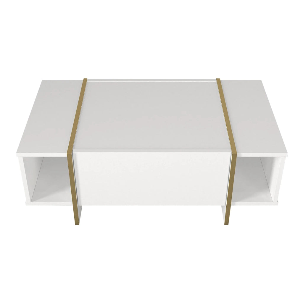 Tavolino da caffè consolle laterale bianco oro 104 x 60 x 38 cm 03_0010863