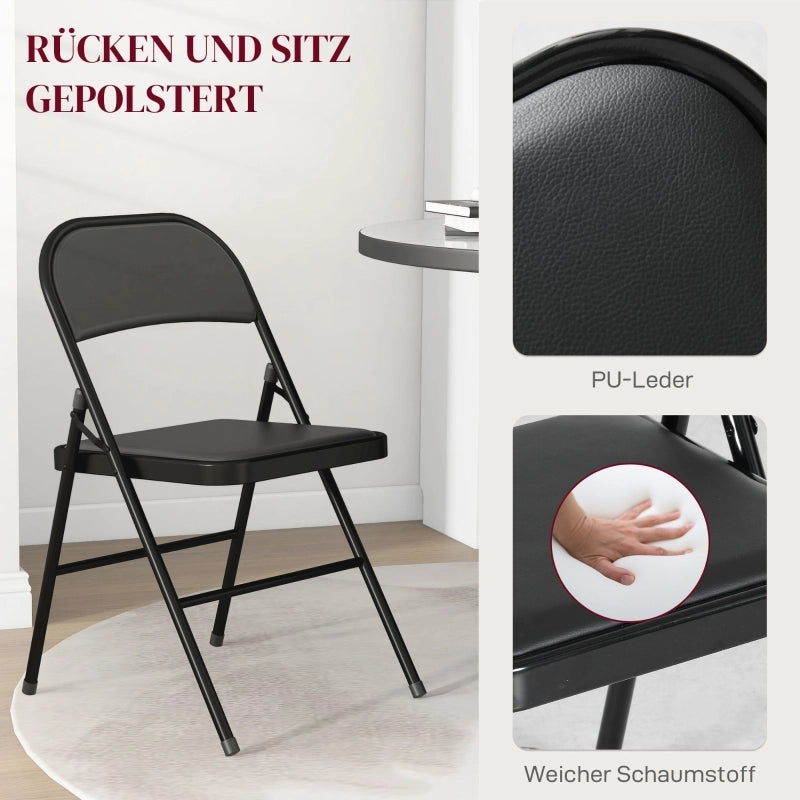 Sedie pieghevoli set da 4 con seduta imbottita salvaspazio per ufficio sala da pranzo e attesa in similpelle nera