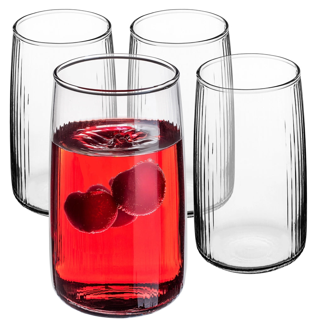 Set di 4 bicchieri da bevanda KADAX da 480 ml per succhi di frutta, con scanalatura.