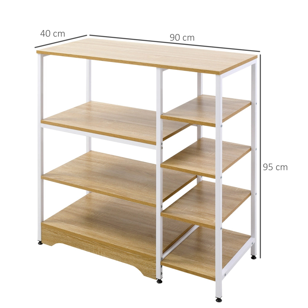 EasyComfort Scaffale da Cucina Basso Salvaspazio Stile Industriale, Mobiletto con 7 Ripiani per Cucina in Metallo e Legno, 90x40x95cm, Bianco
