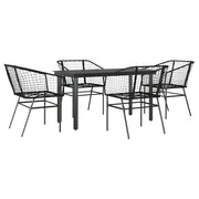 Set Mobili da Pranzo per Giardino 5 pz | Set Salotto da Giardino Nero Polyrattan Vetro