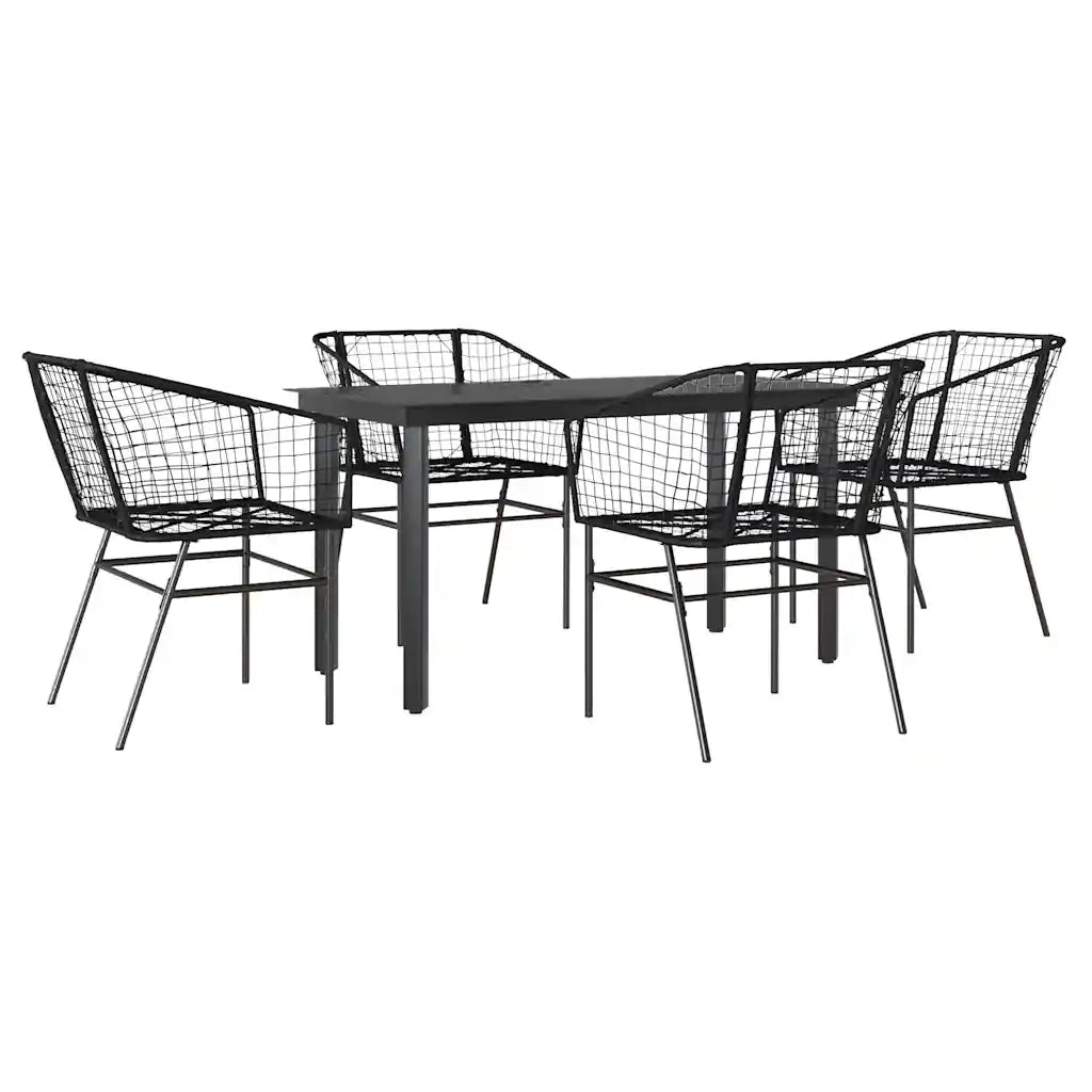 Set Mobili da Pranzo per Giardino 5 pz | Set Salotto da Giardino Nero Polyrattan Vetro