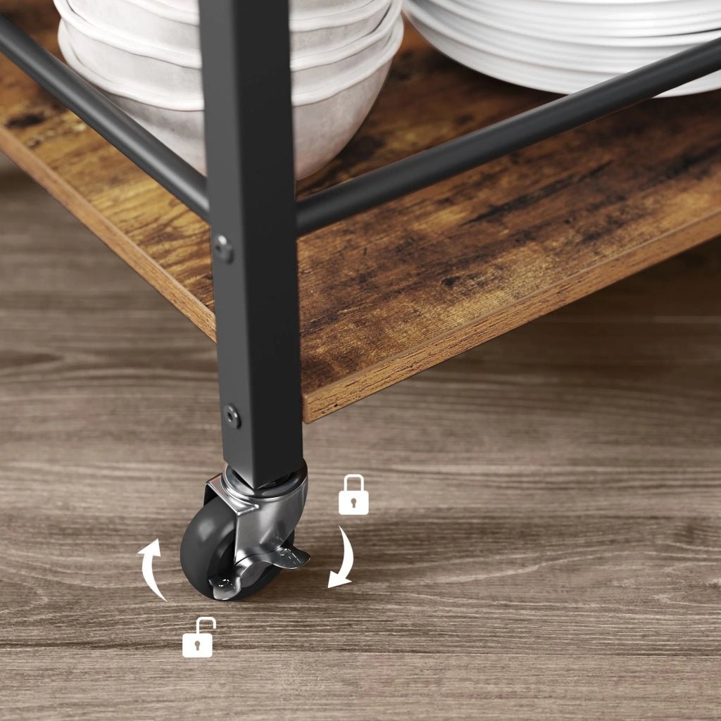 Carrello da cucina in stile industriale con piano rimovibile piedini regolabili e ruote struttura in ferro 65 x 40 x 86 cm marrone rustico 12_0005297