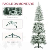 Albero di Natale 182.88cm con 479 Rami Innevati, Design Alto e Stretto con Base Pieghevole, Verde
