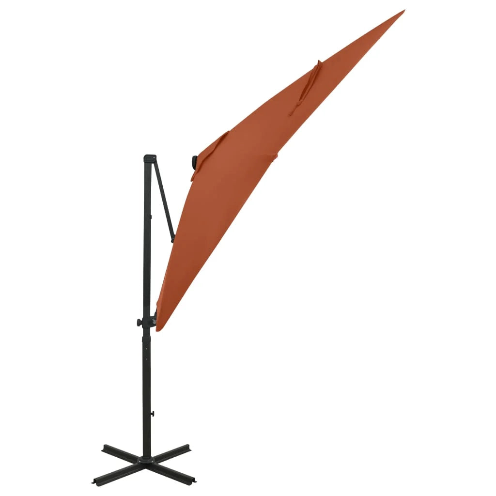 Ombrellone da giardino a sbalzo con palo e luci LED 250 cm terracotta 02_0008538