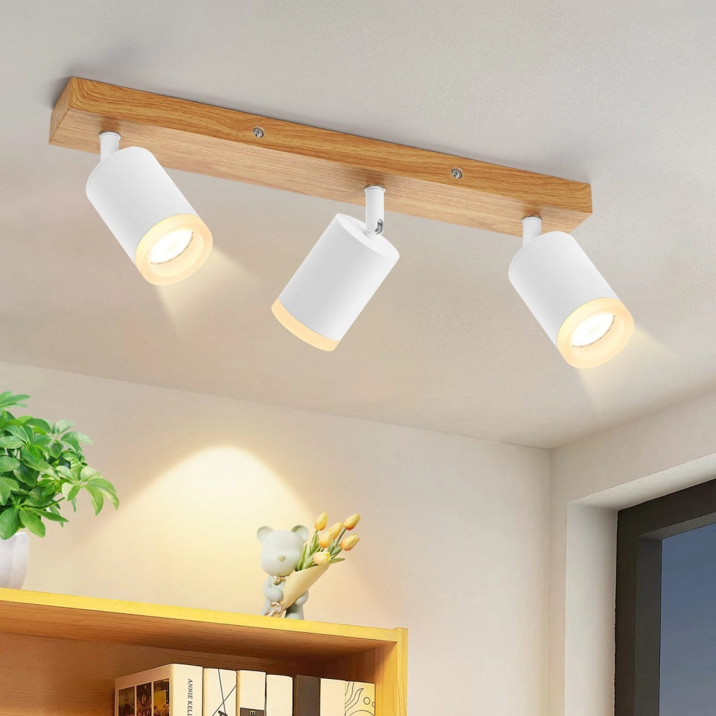 ZMH Faretto da soffitto 3 luci GU10 legno acrilico girevoli 350° per soggiorno
