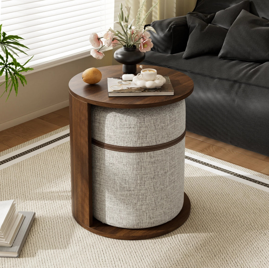 Tavolino con pouf 38x38x47，5 cm in MDF marrone salvaspazio
