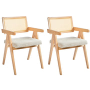 Set di 2 sedie da pranzo marrone chiaro e beige chiaro con struttura in legno di caucciù e sedile in bouclè Cucina da pranzo retrò