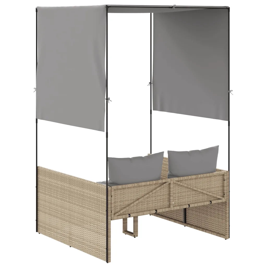 Lettino Prendisole con Tetto e Tende Beige in Polyrattan 4002758
