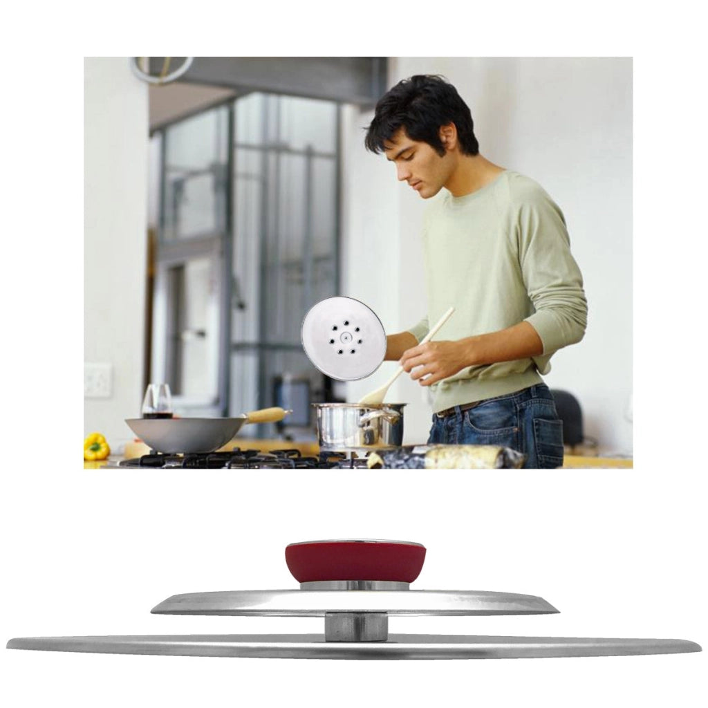 Coperchio Magico Antiodore Ø25 cm Ventur Magic in Acciaio Inox Pomolo in Bachelite Cooker Rosso