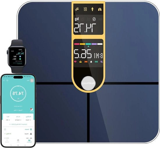 Bilancia personale con Bluetooth - 2 display VA - rivestimento ITO - 16 parametri corporali - app pulsazionale - Android - iOS - 180 kg/400 lb - oro