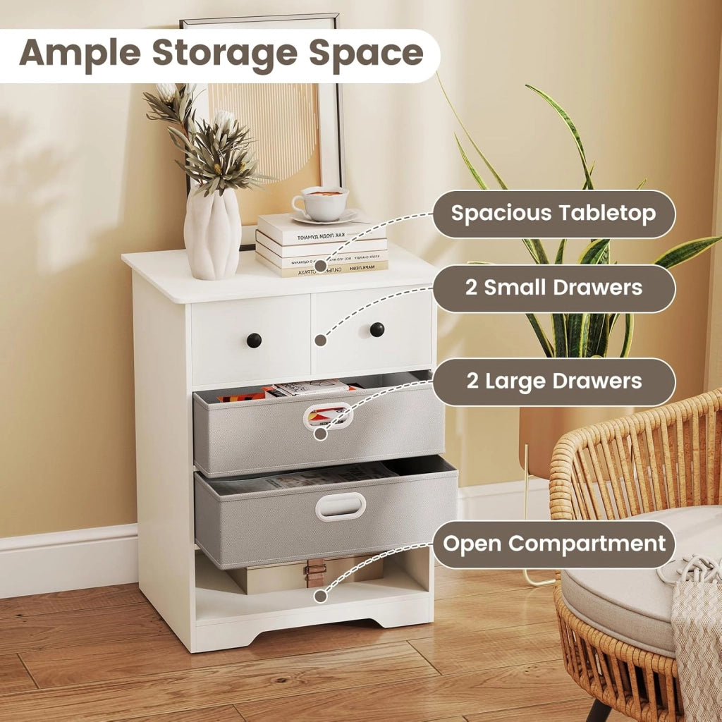 Cassettiera con 4 cassetti, armadio camera da letto, 3 armadietti semi-aperti e 2 cassetti rimovibili, mobile portaoggetti dispositivo anti-ribaltamento, per soggiorno, ufficio, 58 x 42 x 75
