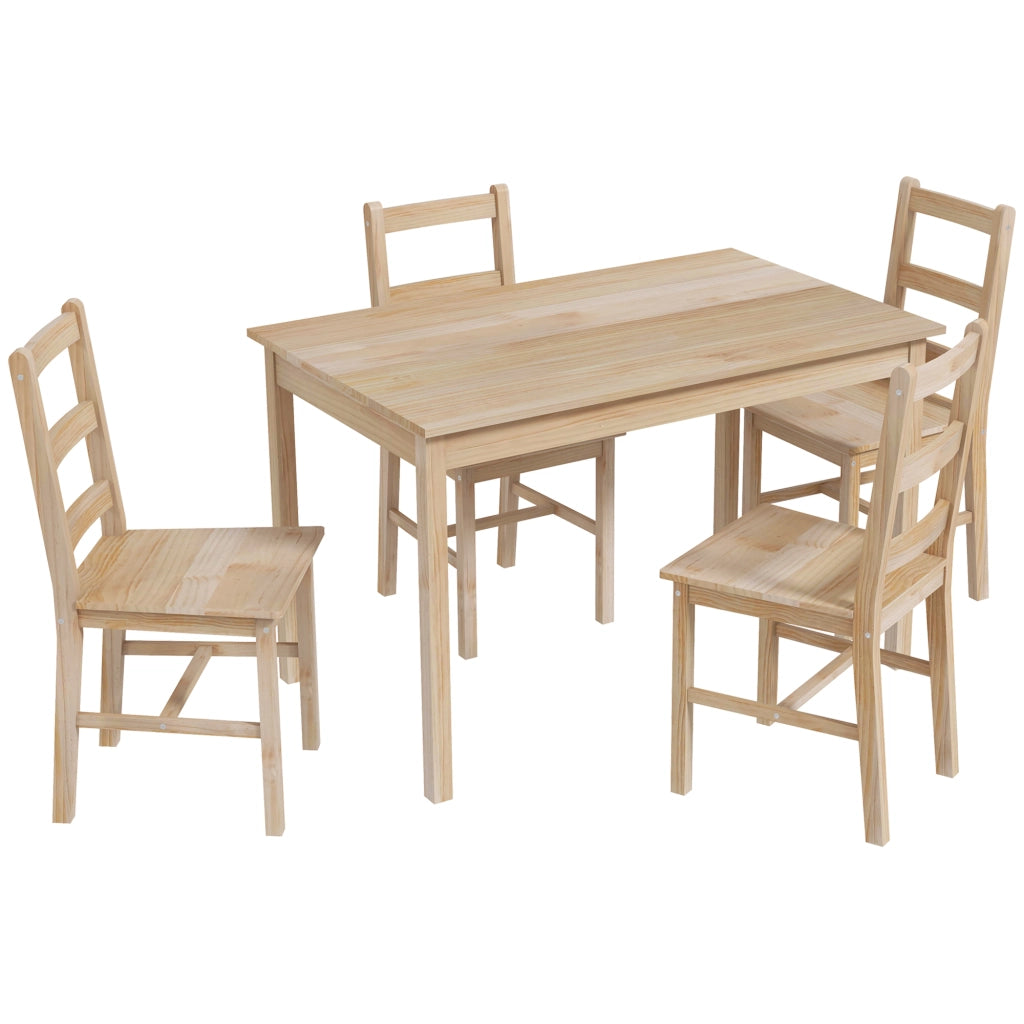 TAVOLO da pranzo 118x73 cm con 4 sedie, Set da 5 pezzi, legno naturale